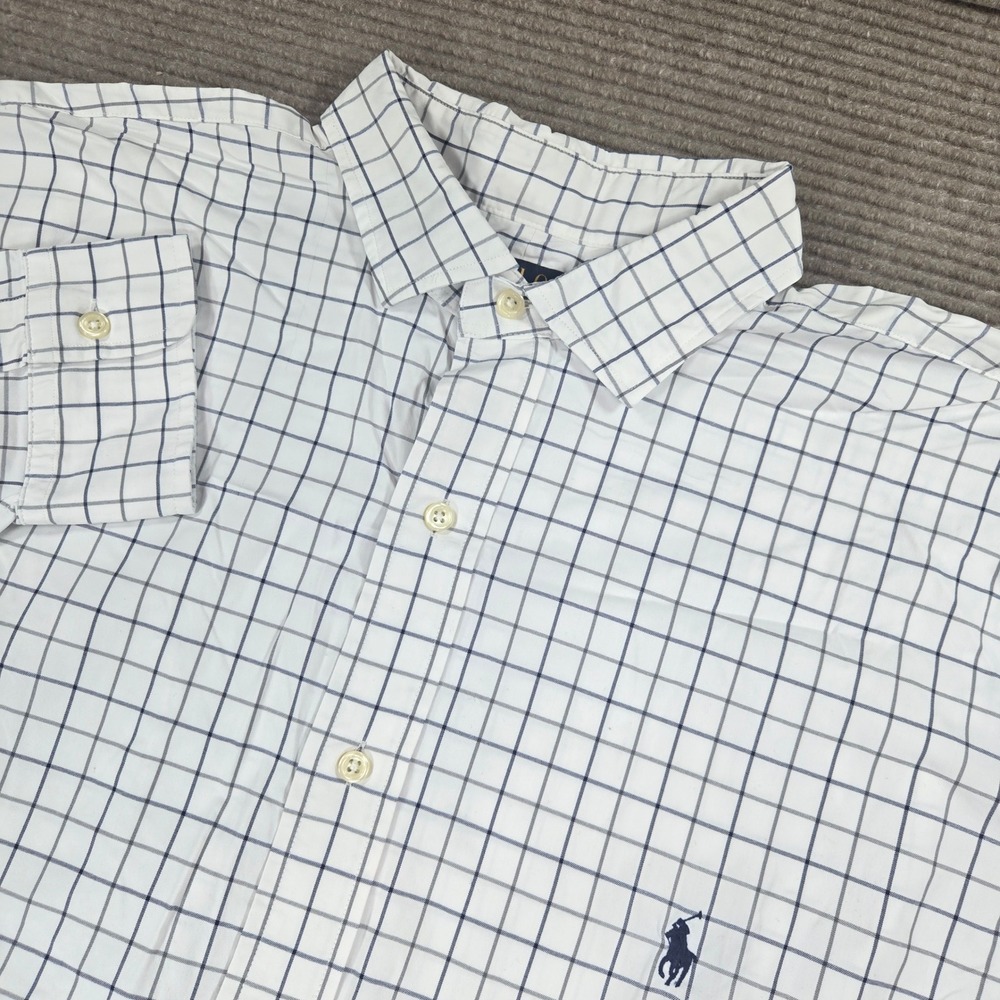 Polo Ralph Lauren Men XLT White Blue Check Performance Stretch Button Down Shirt